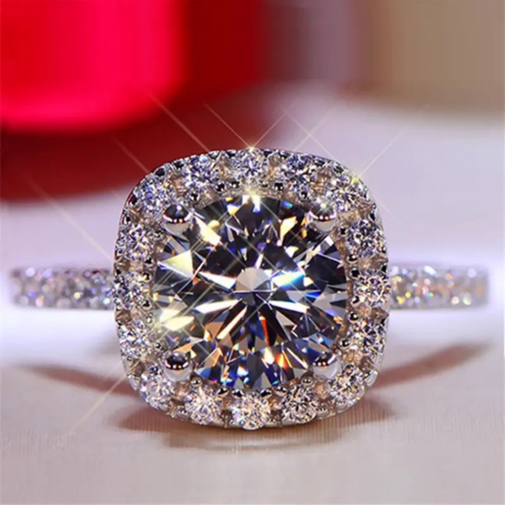 Cubic Zirconia Engagement Ring, Square Princess Engagement Ring - Picture 5 of 8